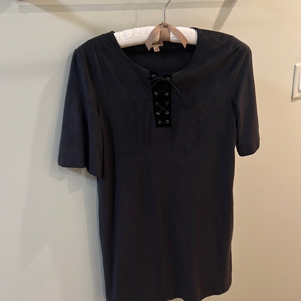 Black Velvet Dress with Lace Up Top